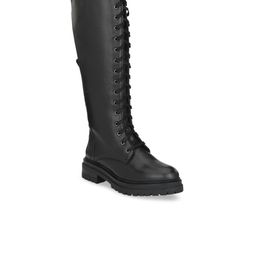 Delize Women Black Solid Leather High-Top Memory Foam Flat Boots-57
