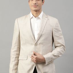 HARSAM Men Beige Coloured Checked Regular-Fit Single-Breasted Formal Blazer-picture-14