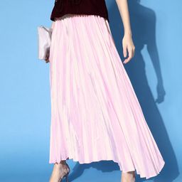Cation Women Pink Solid Accordion Pleated Skirt-picture-11