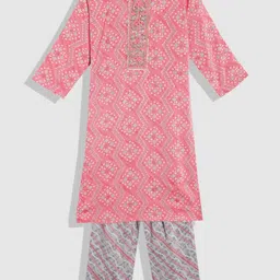 YK Girls Pink Bandhani Printed Thread Work Kurta with Palazzos-picture-25