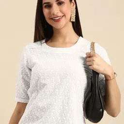 Anouk White Floral Chikankari Embroidered Pure Cotton Kurti-picture-24