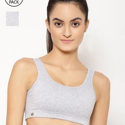 Floret Pack Of 2 Grey Melange Solid Non Padded Non-Wired Workout Bra-T3068-17