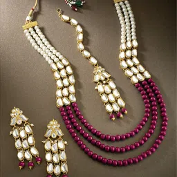 Peora Magenta Gold-Plated Kundan Studded Jewellery Set-41