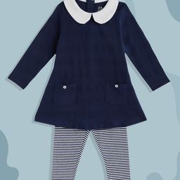 mothercare Girls Navy Blue A-Line Dress With Leggings-picture-11