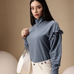 Chemistry Pure Cotton High Neck Drop-Shoulder Sleeves Top-picture-16