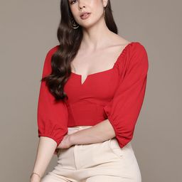 Label Ritu Kumar Puff Sleeves Crepe Crop Top-image-54