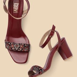 Taavi Women Maroon Ajrak Printed Sustainable Heels-48