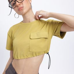 glitchez Boxy Babe Textured Ribbed Toggle Hem Crop Top-image-40