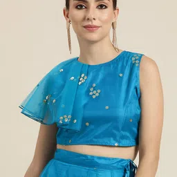 Shae by SASSAFRAS Blue & Gold-Toned Embellished Crop Top-image-48