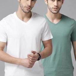The Roadster Lifestyle Co Men Pack of 2 Pure Cotton Solid V-Neck Pure Cotton T-shirt-image-26