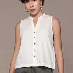 Roadster Embroidered Mandarin Collar Pure Cotton Top-picture-0