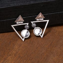 Voylla Silver-Toned Geometric Drop Earrings-picture-23