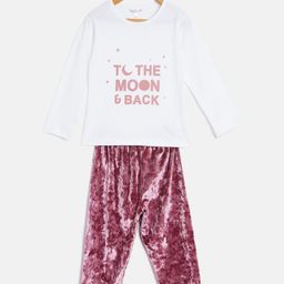 FUNKRAFTS Girls White & Pink Printed Night Suit-23