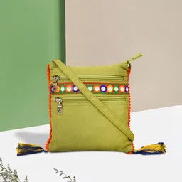 Anekaant Green Self Design Sling Bag-53
