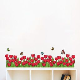rawpockets Red & Green Flowers Printed Wall Sticker-picture-22