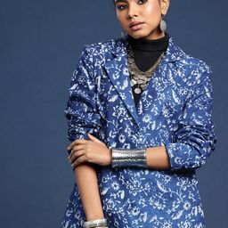 Taavi Floral Print Single-Breasted Indigo Blazer-38