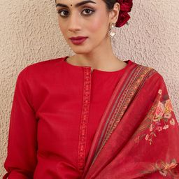 Indo Era Women Solid Kurta with Pyjama & Dupatta-34