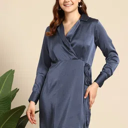 Mast & Harbour Satin Wrap-Style Mini Dress-picture-1