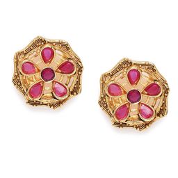 Estele Gold-Plated Floral Crystal Studs-11