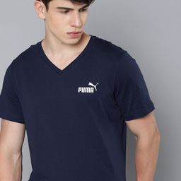 Puma Men Pure Cotton Solid V-Neck Sports T-shirt With Brand Logo Detail-image-86