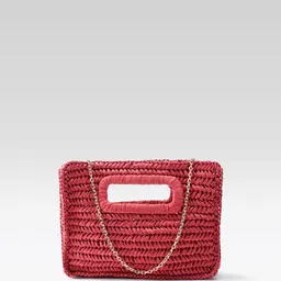 MANGO Structured Basket Weave Handheld Bag with Non-Detachable Sling Strap-0