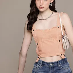 The Roadster Life Co. Shoulder Straps Pure Cotton Denim Crop Top-image-29