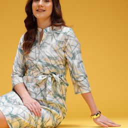 HERE&NOW Printed Shirt Style Dress with Belt-image-64