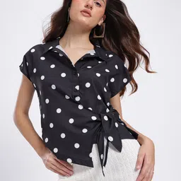 glitchez Polka Pop Monochrome Tie-Up Shirt Style Top-picture-18