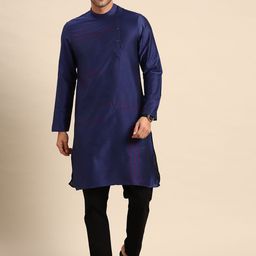 Anouk Men Blue Embroidered Cotton Silk Kurta-image-53