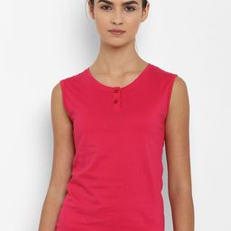 appulse Women Pink Solid Henley Neck Sleeveless Slim Fit T-shirt-image-124