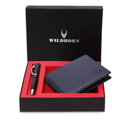 WildHorn Men Blue & Black RFID Protected Genuine Leather Accessory Gift Set-image-44