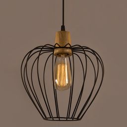Homesake Black Metal Chimney Cage Wood Pendent Lamp-image-53