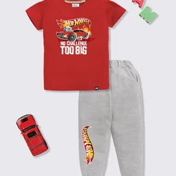 YK X Minute Mirth Boys Hot Wheels Printed Pure Cotton T-shirt With Joggers-image-28