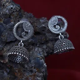 Maansh Silver-Plated Oxidised Studs Earrings-image-9