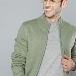 Mast & Harbour Men Green Solid Cardigan Sweater-image-5