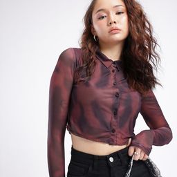 glitchez Swerve Abstract Printed Shirt Style Crop Top-image-5