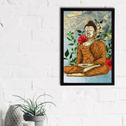eCraftIndia Orange & Blue Meditating Lord Buddha Satin Matt Textured UV Wall Painting-image-79