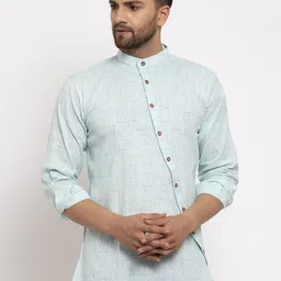 KLOTTHE Men Sea Green Solid Straight Kurta-image-83
