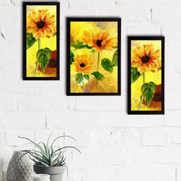 eCraftIndia Set of 3 Yellow & Green Botanical & Floral Satin Matt Textured UV Wall Paintings-image-70