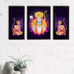 eCraftIndia Set of 3 Purple & Yellow Lord Ram Satin Matt Textured UV Art Paintings-46