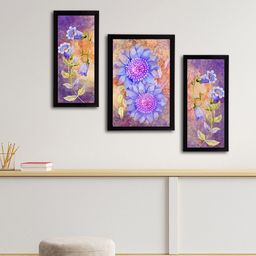 eCraftIndia Set of 3 Lavender & Beige Botanical & Floral Satin Matt Textured UV Wall Paintings-53