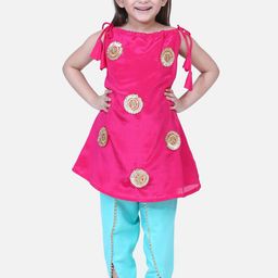 Fairies Forever Girls Pink & Blue Embellished Kurta with Dhoti Pants-image-42