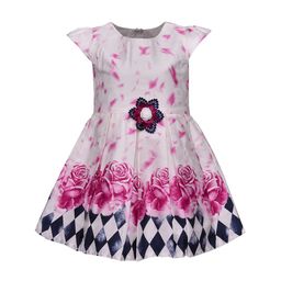 Wish Karo Girls Pink & White Printed Fit and Flare Dress-picture-1
