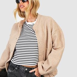 Boohoo Fuzzy Textured Oversized Bomber Jacket-image-15