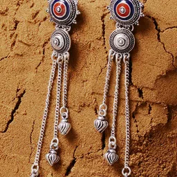 Voylla Silver-Toned & Multicoloured Contemporary Drop Earrings-3