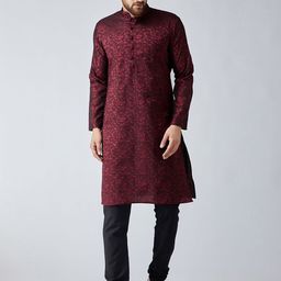 SOJANYA Men Maroon & Black Self Design Kurta with Churidar-image-97