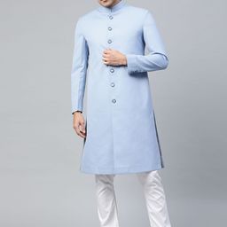 Luxrio Men Blue Solid Slim Fit Sherwani with Trousers-picture-58