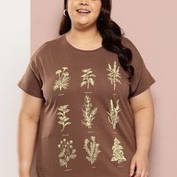 Sztori Plus Size Floral Printed Pure Cotton T-shirt-27