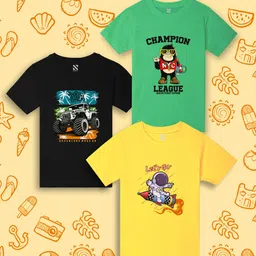 NUSYL Boys Pack of 3 Printed Cotton T-shirt-image-5