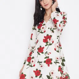 Berrylush Women White Printed Fit and Flare Dress-picture-32